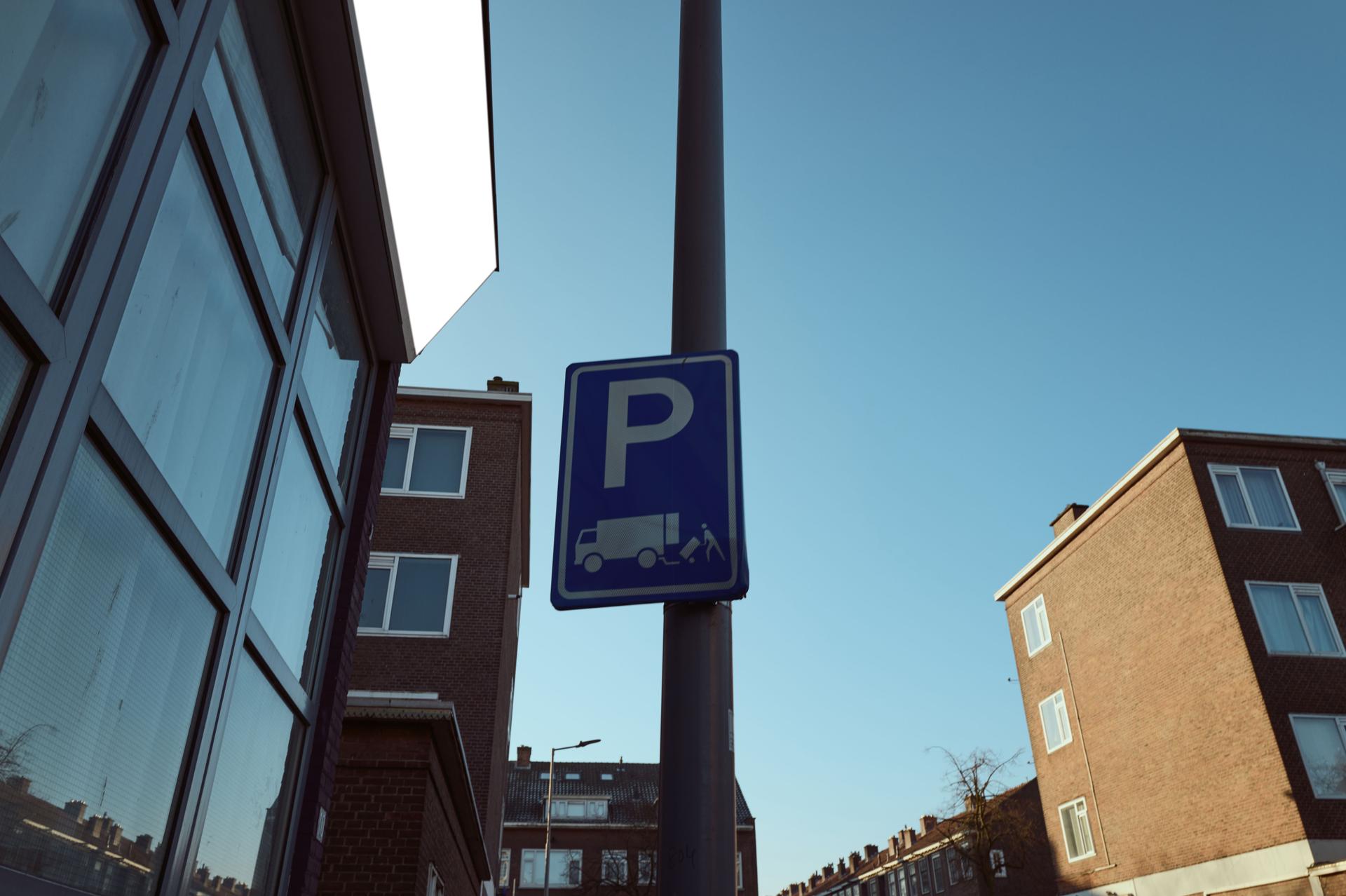 Parking sign for moving trucks in residential area