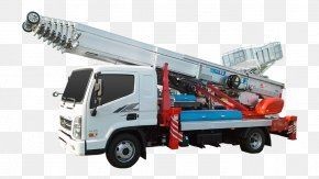 Side view of a white utility truck with an extendable aerial lift platform.